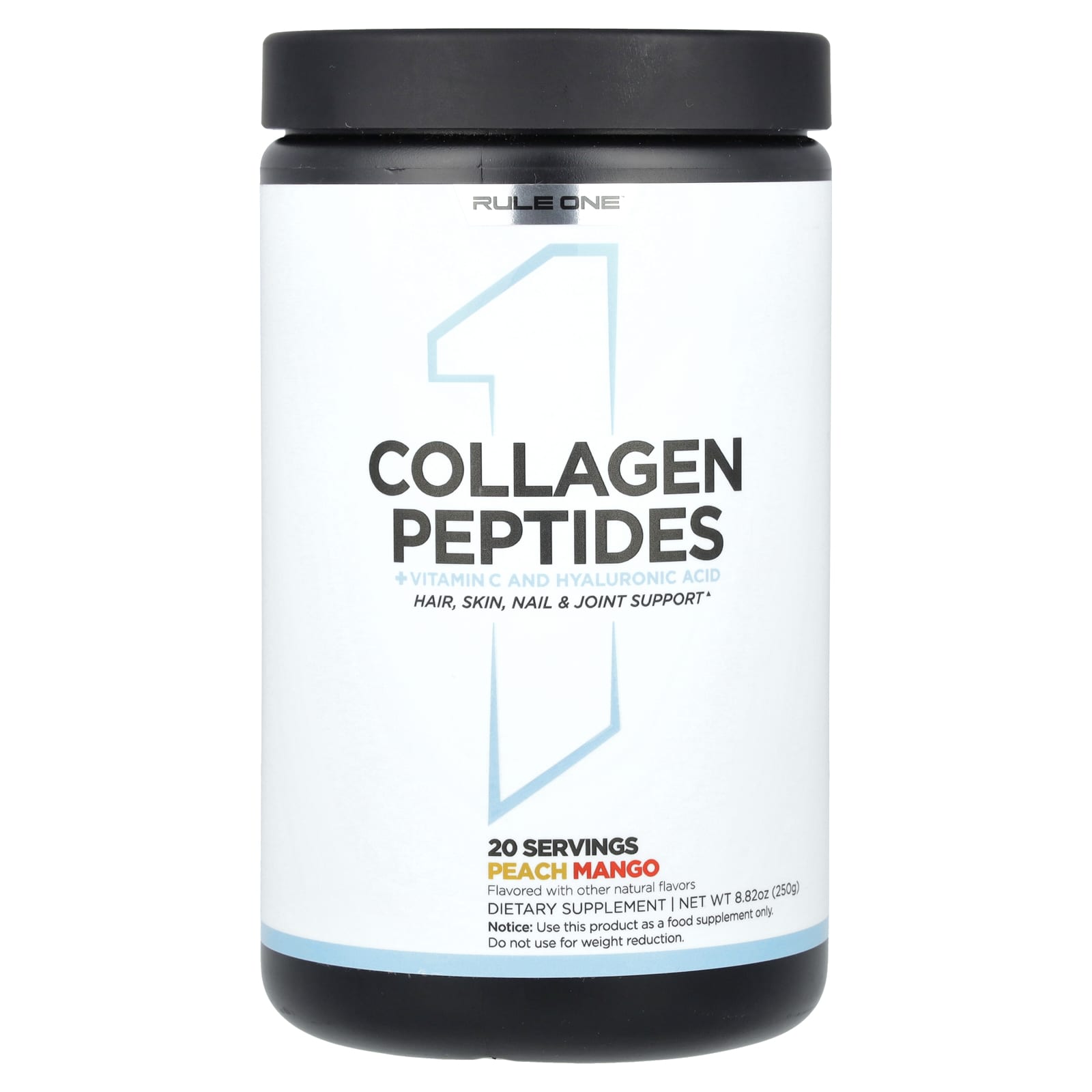 Rule One Proteins, Collagen Peptides + Vitamin C and Hyaluronic Acid, Peach Mango, 8.82 oz (250 g)