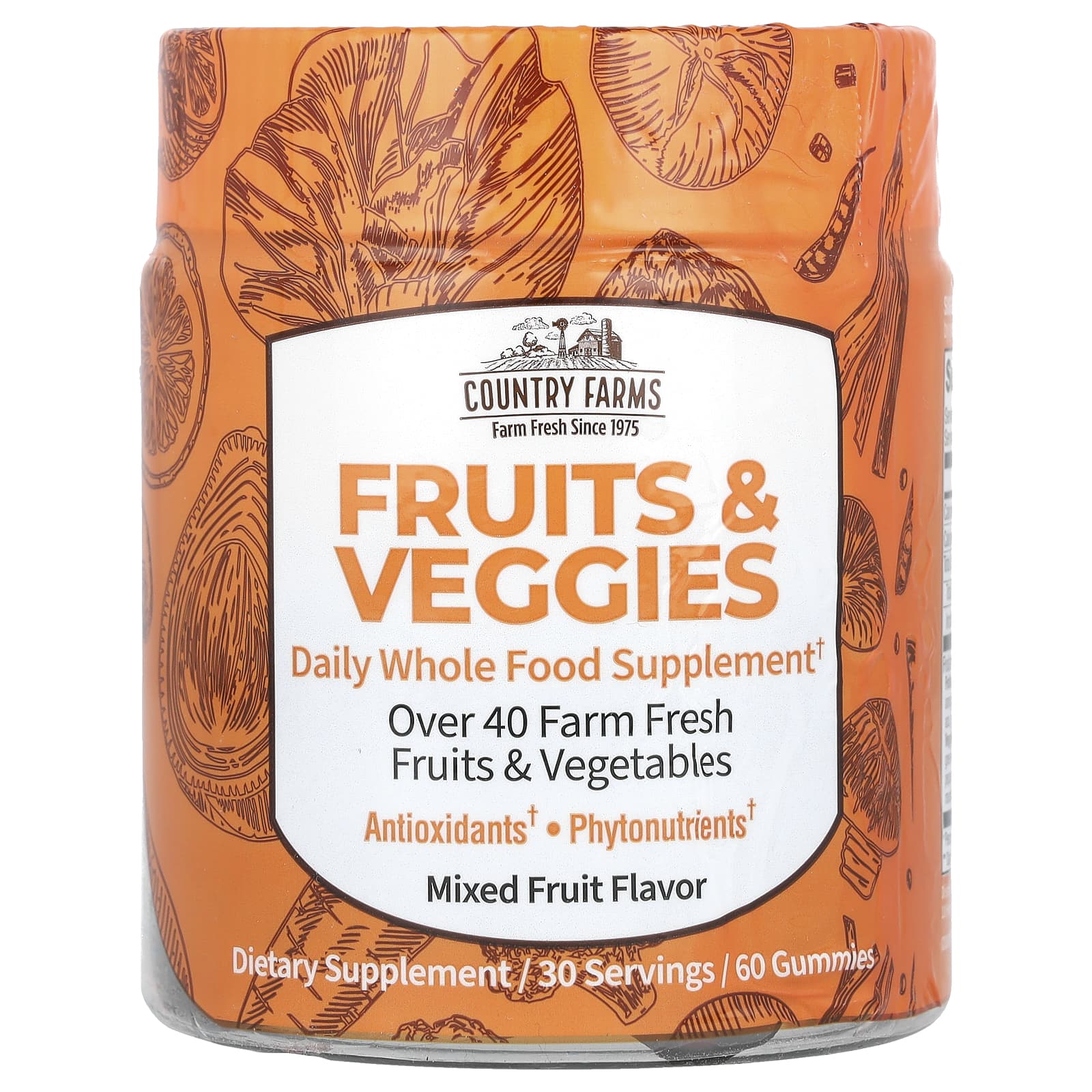 Country Farms, Fruits & Veggies, Daily Whole Food Supplement, Mixed Fruit, 60 Gummies