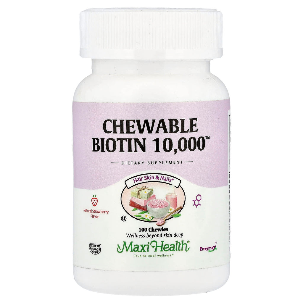 Maxi Health, Chewable Biotin 10,000™, Natural Strawberry, 10,000 mcg, 100 Chewies