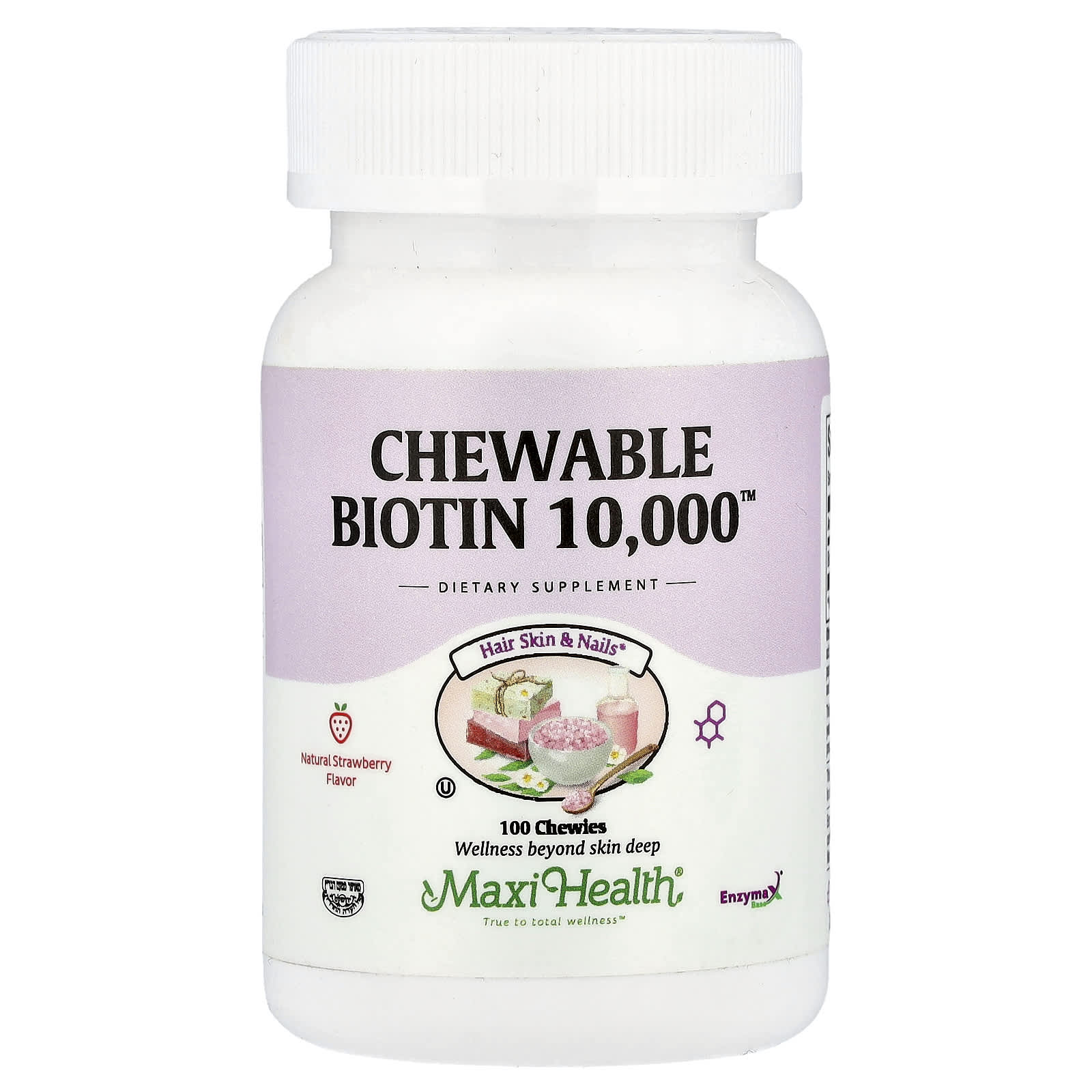 Maxi Health, Chewable Biotin 10,000™, Natural Strawberry, 10,000 mcg, 100 Chewies