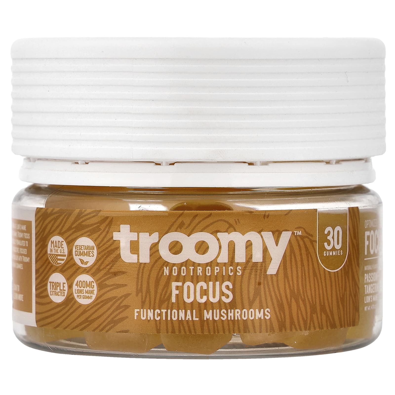 Troomy Nootropics, Focus, Functional Mushrooms Gummies, Passionfruit Tangerine, 30 Gummies
