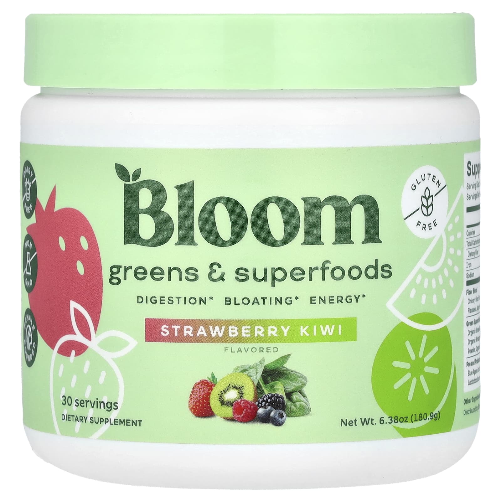 Bloom, Greens & Superfoods, Strawberry Kiwi, 6.38 oz (180.9 g)