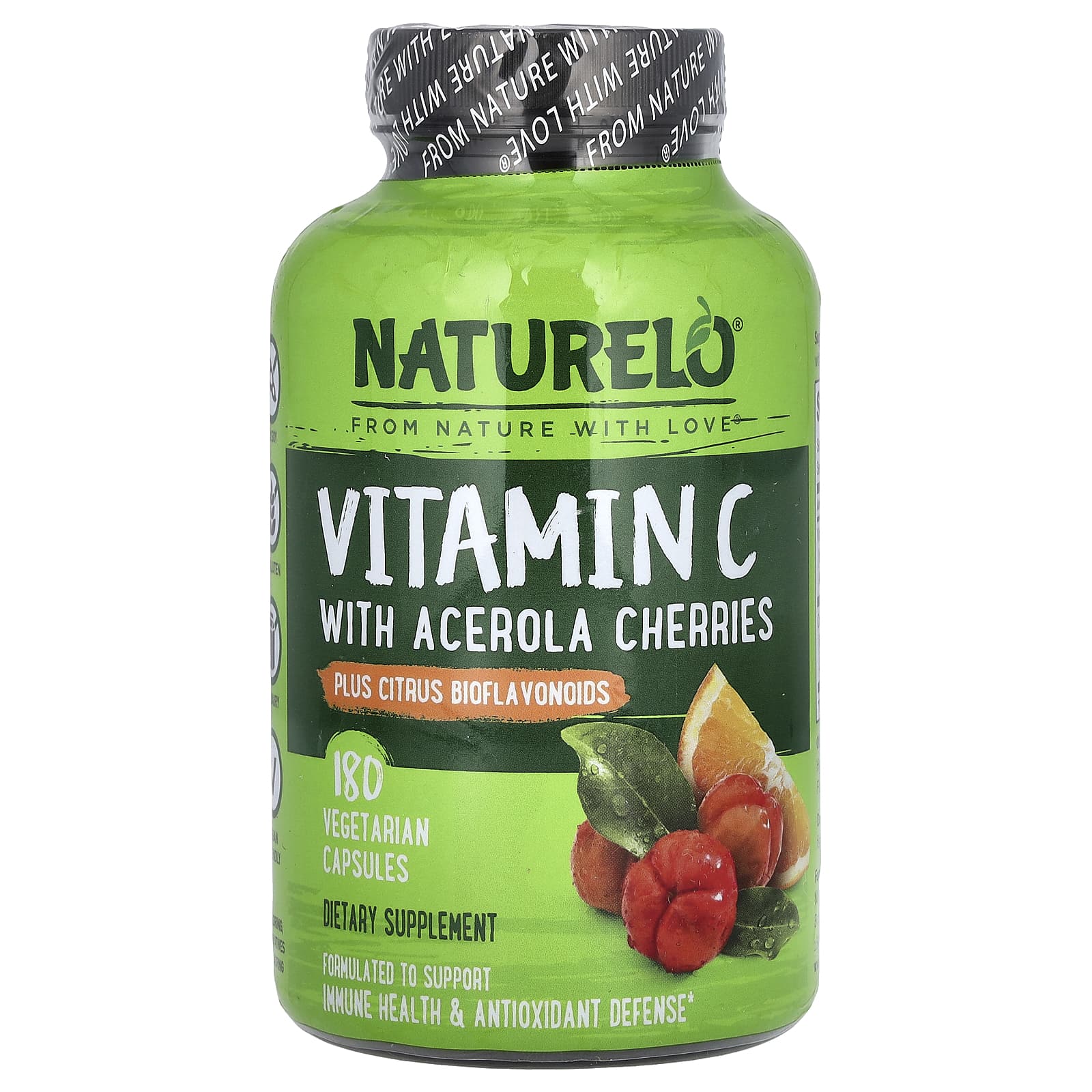NATURELO, Vitamin C With Acerola Cherries Plus Citrus Bioflavonoids, 180 Vegetarian Capsules