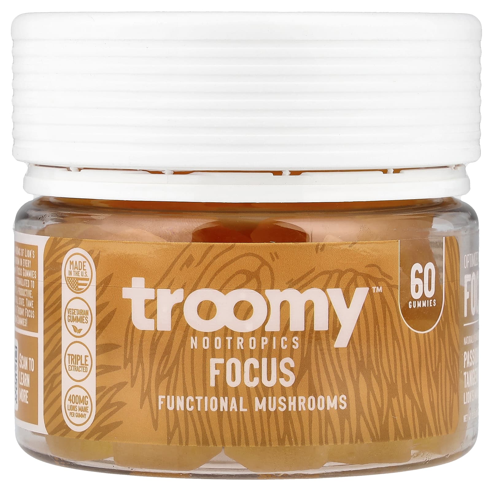Troomy Nootropics, Focus, Functional Mushrooms Gummies, Passionfruit Tangerine, 60 Gummies