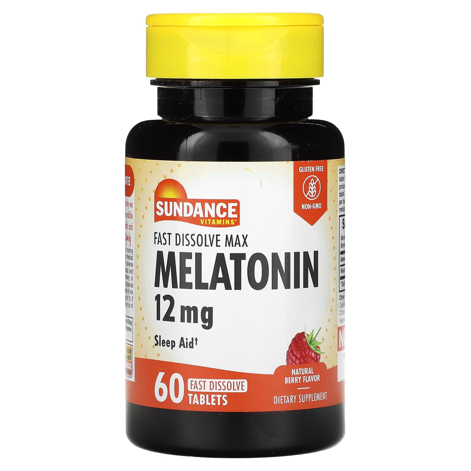 Sundance Vitamins, Fast Dissolve Max Melatonin, Natural Berry, 12 mg, 60 Tablets