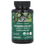 PlantFusion, Organic Vegan Vitamin D3+ K2, 5,000 IU/50 mcg, 60 Organic VegCaps