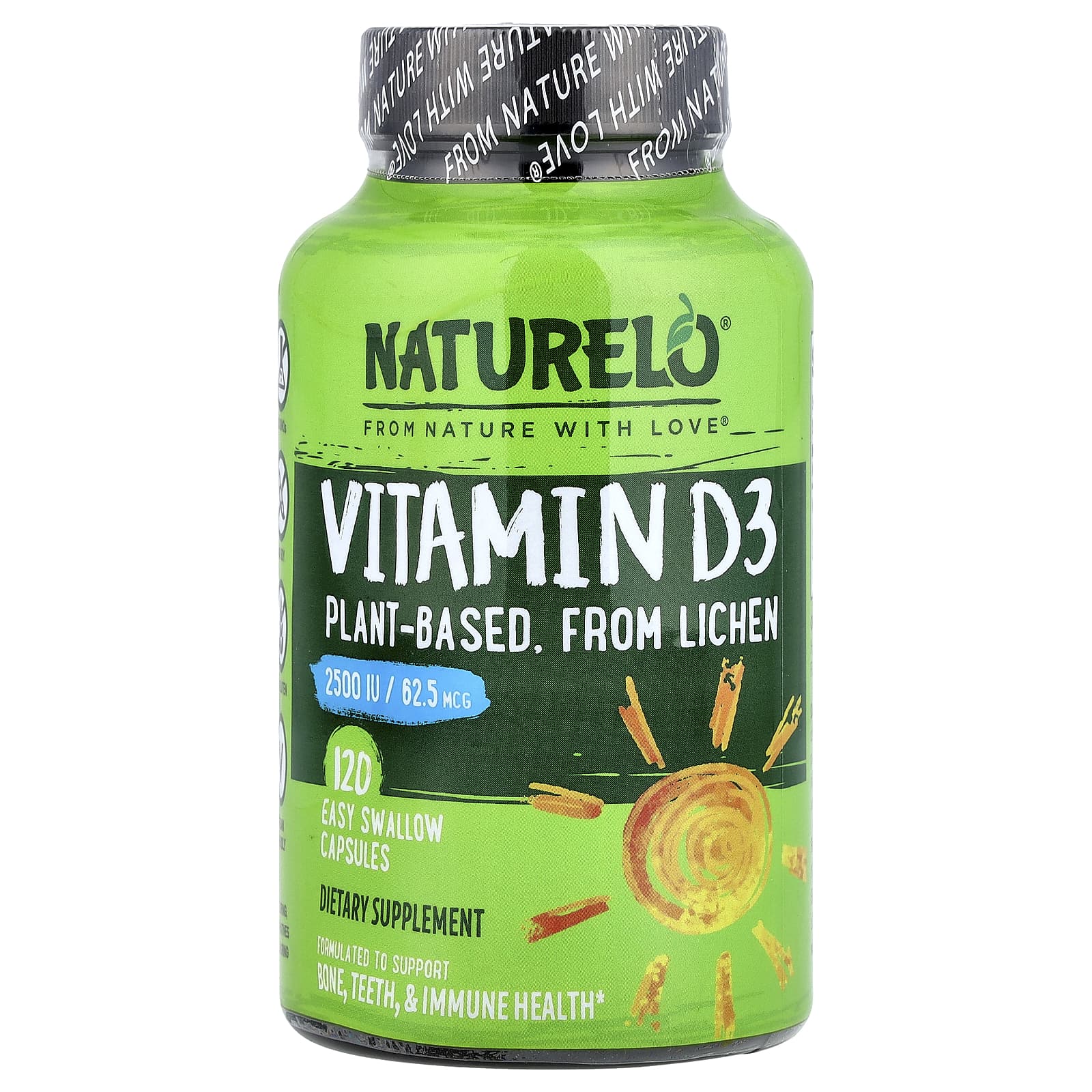 NATURELO, Vitamin D3, 62.5 mcg (2,500 IU), 120 Easy Swallow Capsules