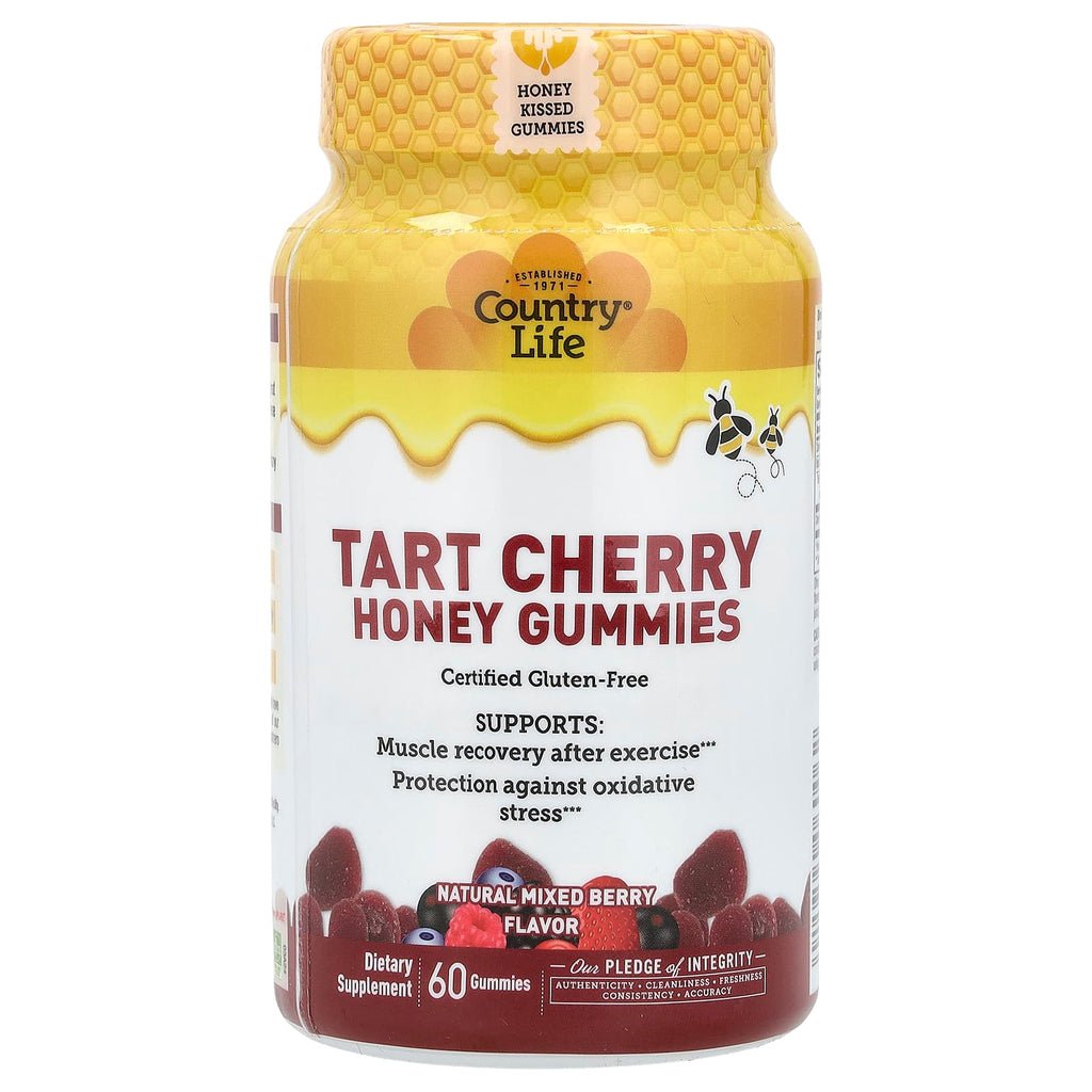 Country Life, Tart Cherry Honey Gummies, Natural Mixed Berry, 60 Gummies (240 mg per Gummy)