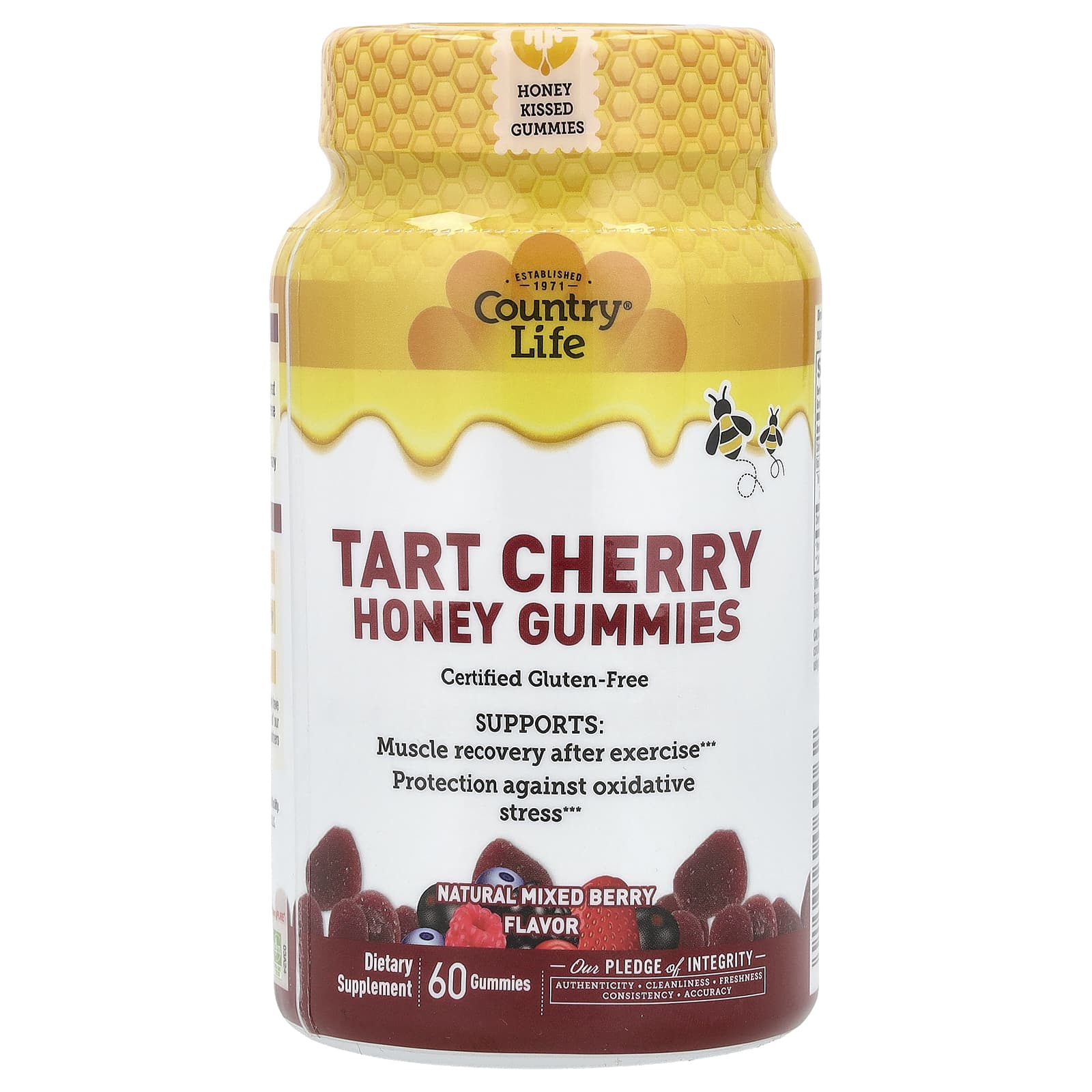 Country Life, Tart Cherry Honey Gummies, Natural Mixed Berry, 60 Gummies (240 mg per Gummy)