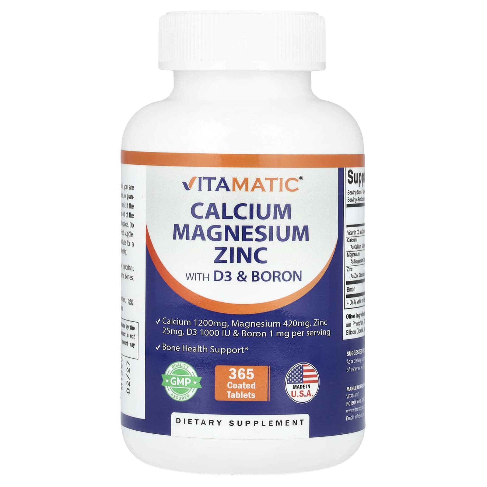 Vitamatic, Calcium, Magnesium, Zinc With D3 & Boron, 365 Coated Tablets