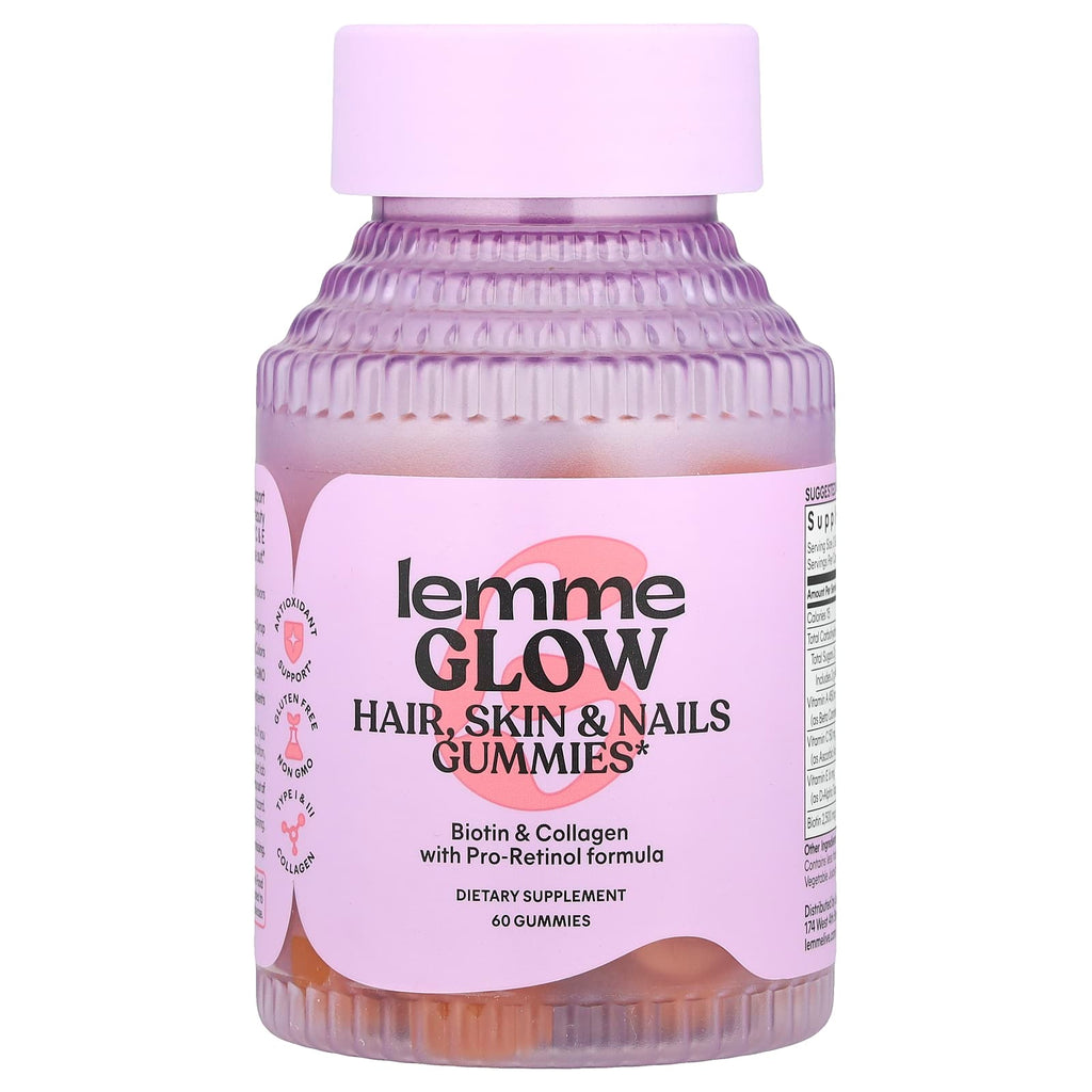 Lemme, Glow, Hair, Skin & Nails Gummies, Peach, 60 Gummies