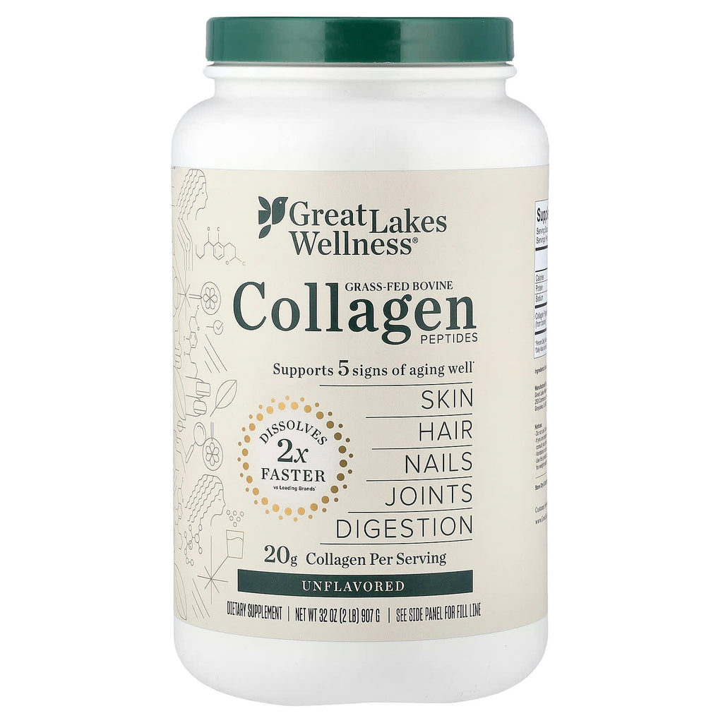 Great Lakes Wellness, Grass-Fed Bovine Collagen Peptides, Unflavored, 32 oz (907 g)