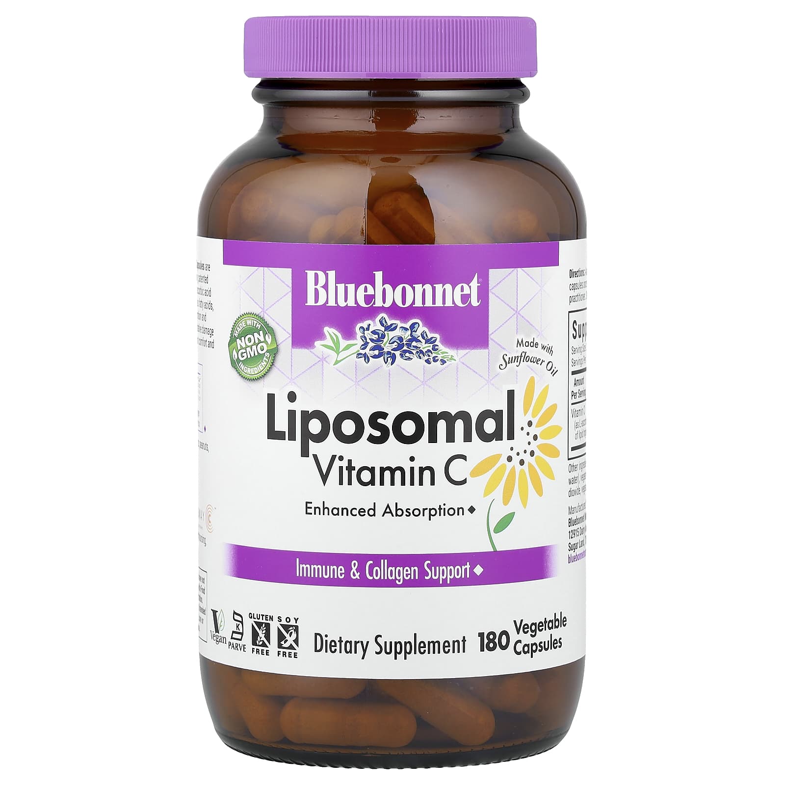 Bluebonnet Nutrition, Liposomal Vitamin C, 180 Vegetable Capsules (500 mg per Capsule)