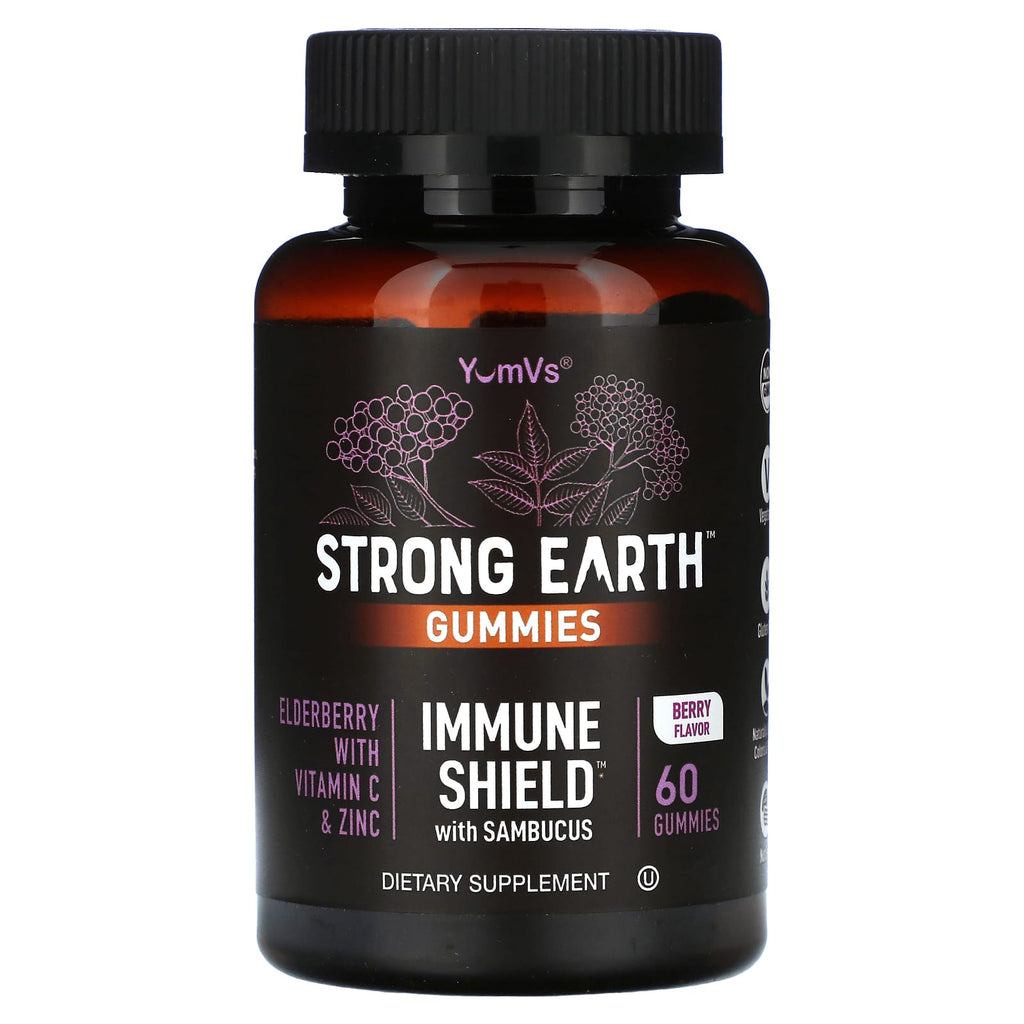 YumVs, Strong Earth Gummies, Immune Shield with Sambucus, Berry, 60 Gummies
