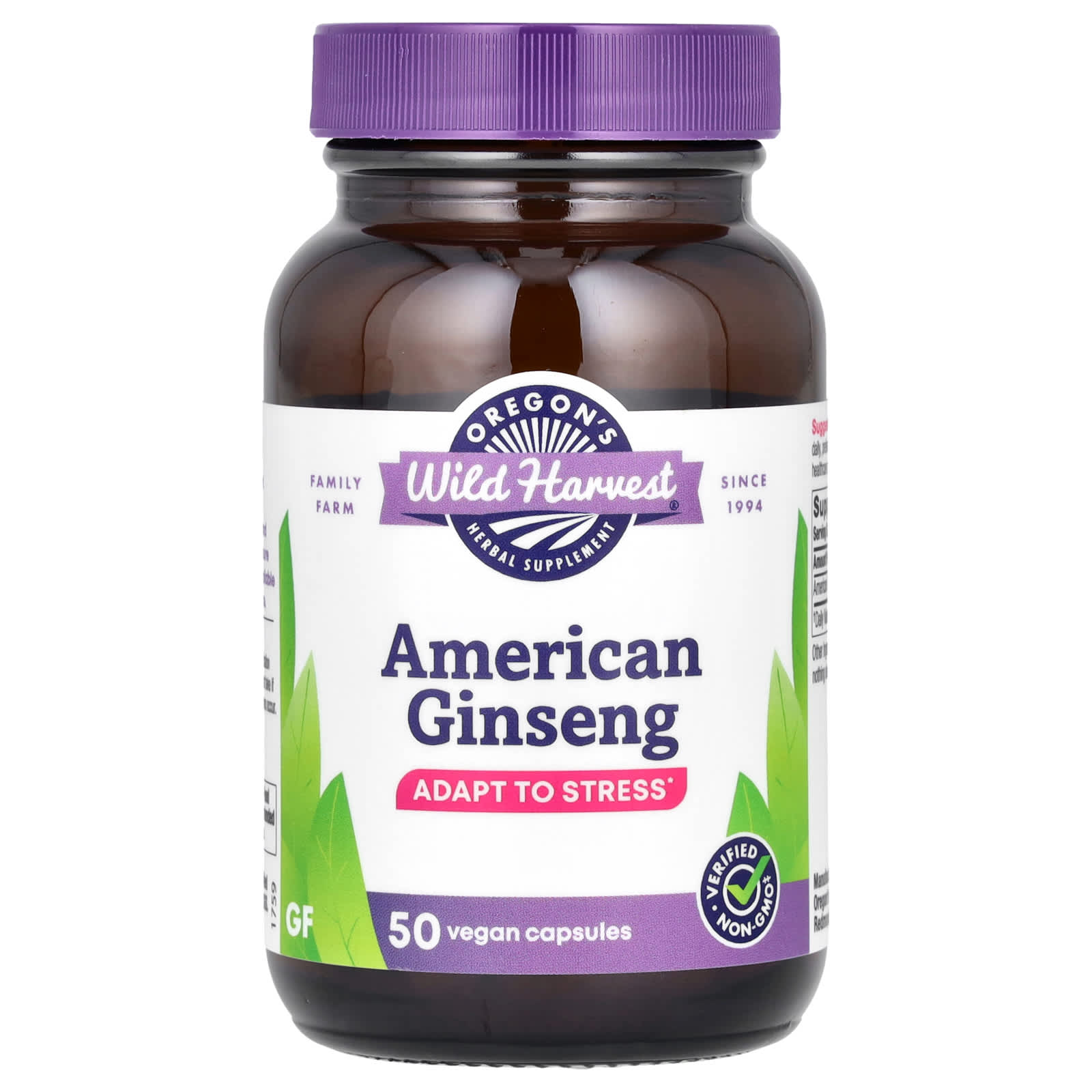 Oregon's Wild Harvest, American Ginseng, 50 Vegan Capsules (500 mg per Capsule)