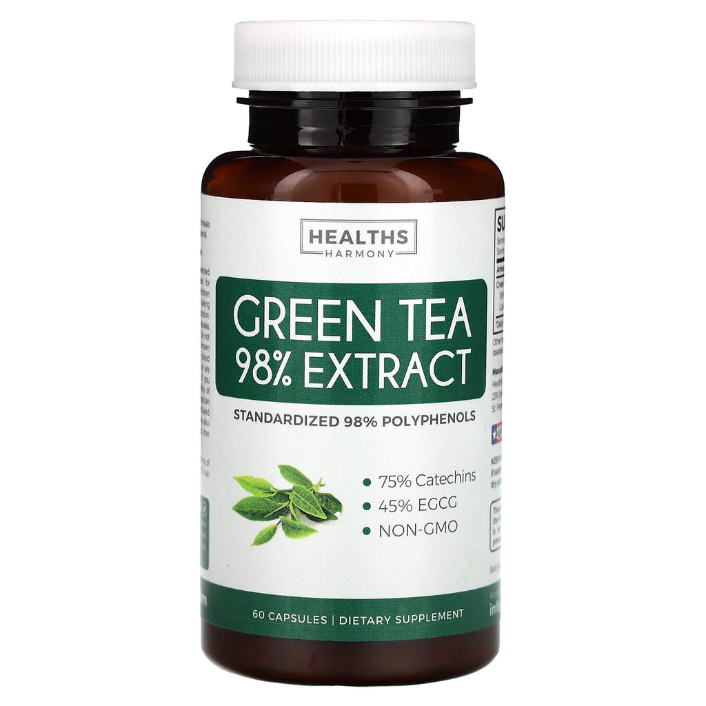 Healths Harmony, Green Tea 98% Extract, 60 Capsules (500 mg per Capsule)