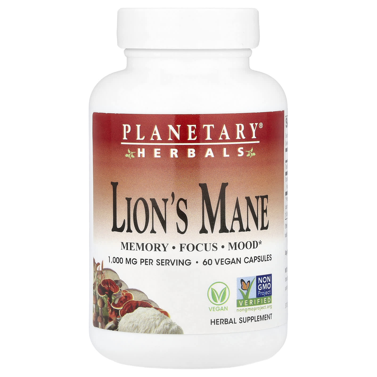 Planetary Herbals, Lion's Mane, 60 Vegan Capsules (500 mg per Capsule)
