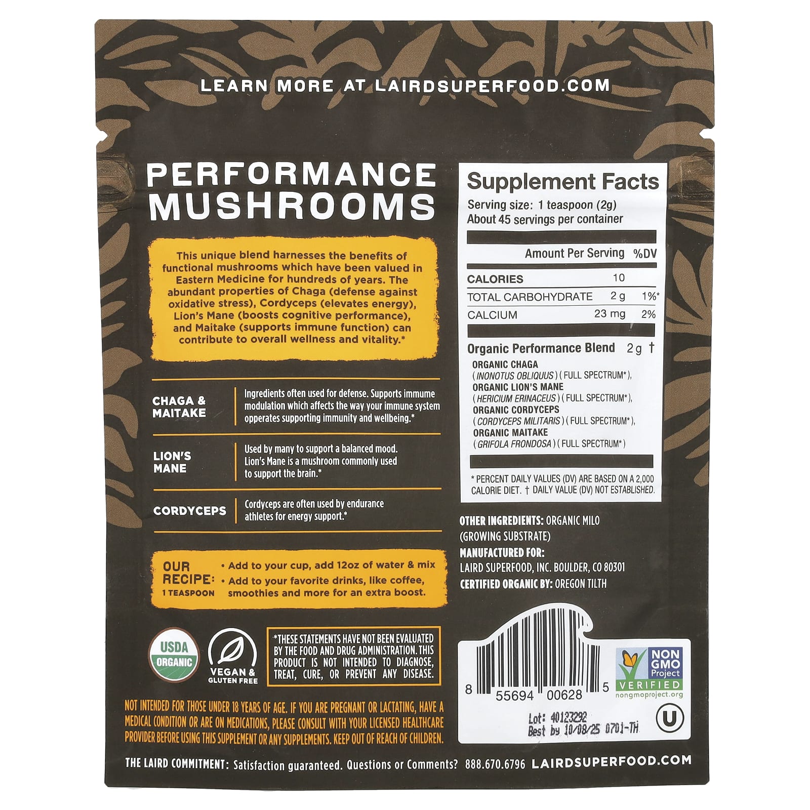 Laird Superfood, Performance Mushrooms, 3.17 oz (90 g)