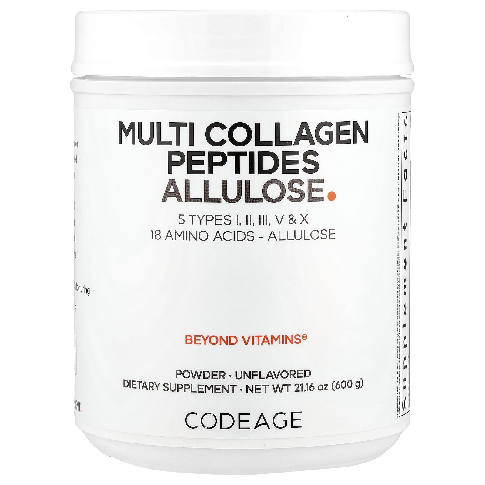 Codeage, Multi Collagen Peptides Allulose, Unflavored, 21.16 oz (600 g)