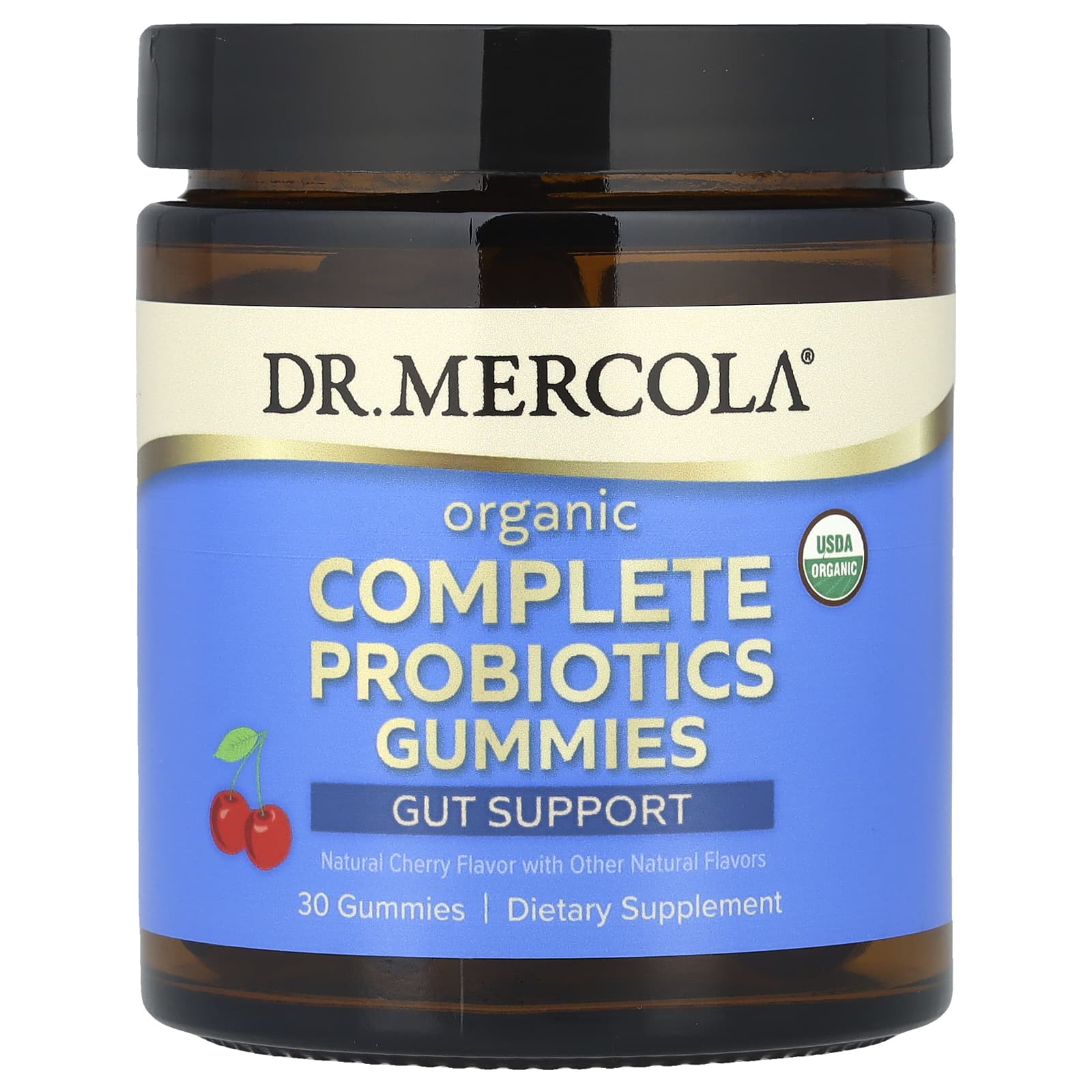 Dr. Mercola, Organic Complete Probiotics Gummies, Natural Cherry, 30 Gummies (50 mg (5 Billion CFU) per Gummy)