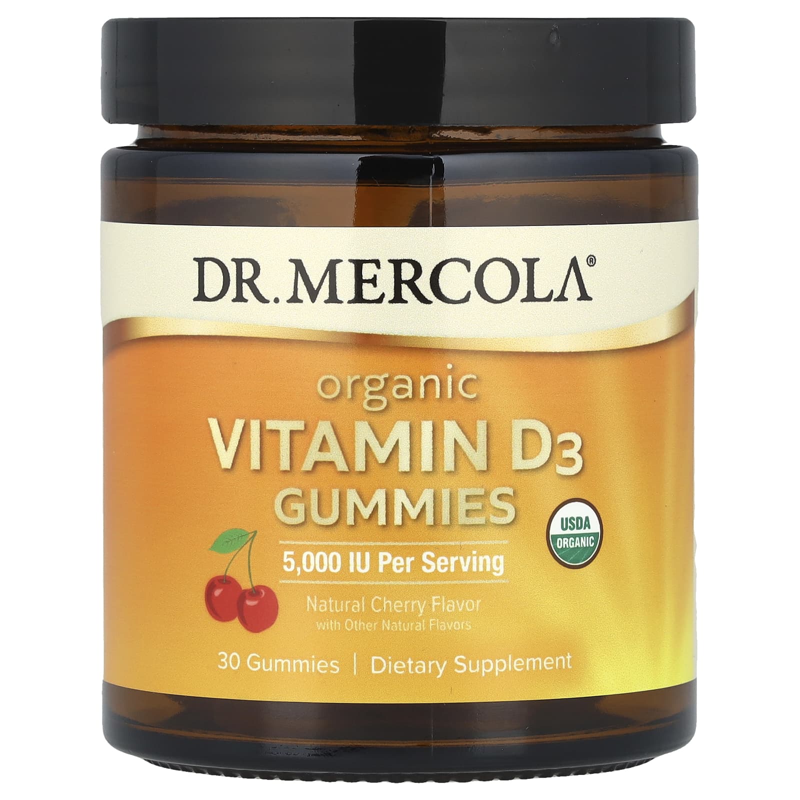 Dr. Mercola, Organic Vitamin D3 Gummies, Natural Cherry, 125 mcg (5,000 IU), 30 Gummies