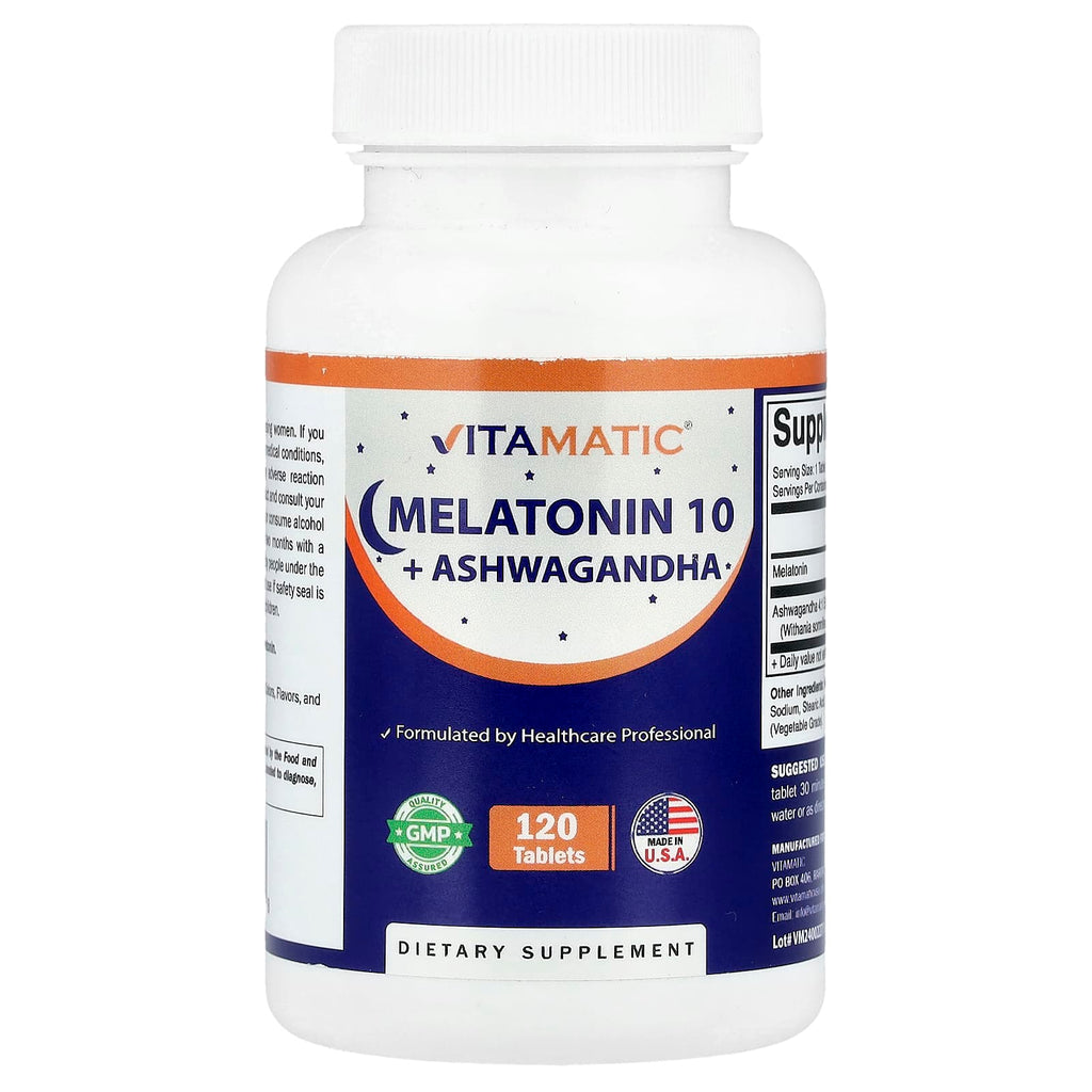 Vitamatic, Melatonin 10 + Ashwagandha, 120 Tablets