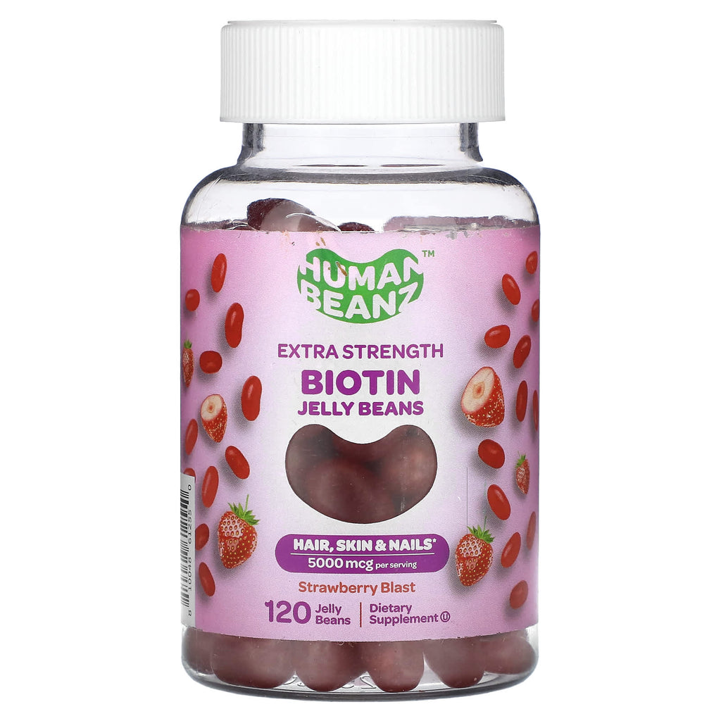 Human Beanz, Biotin Jelly Beans, Strawberry Blast, 120 Jelly Beans (2,500 mcg per Jelly Bean)