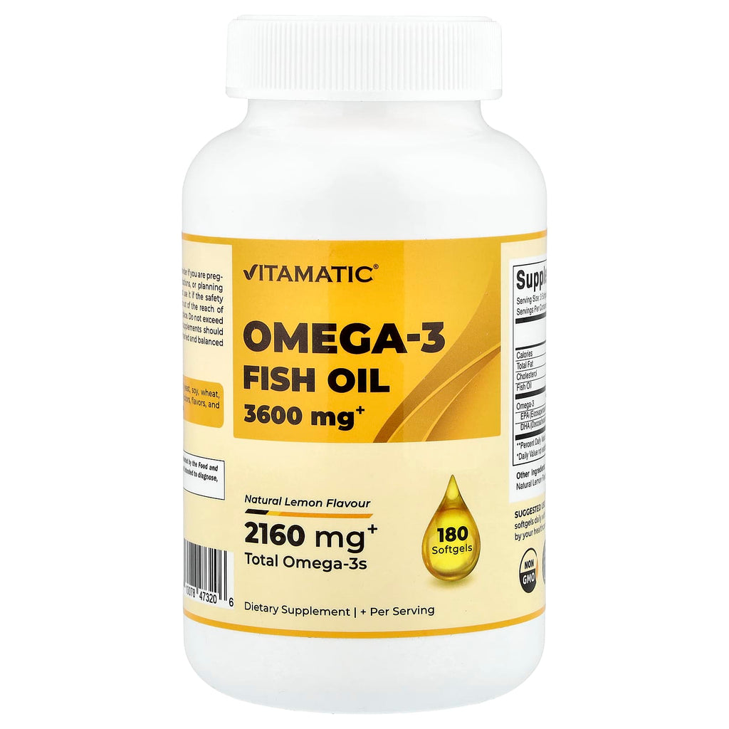 Vitamatic, Omega-3 Fish Oil, Natural Lemon, 180 Softgels