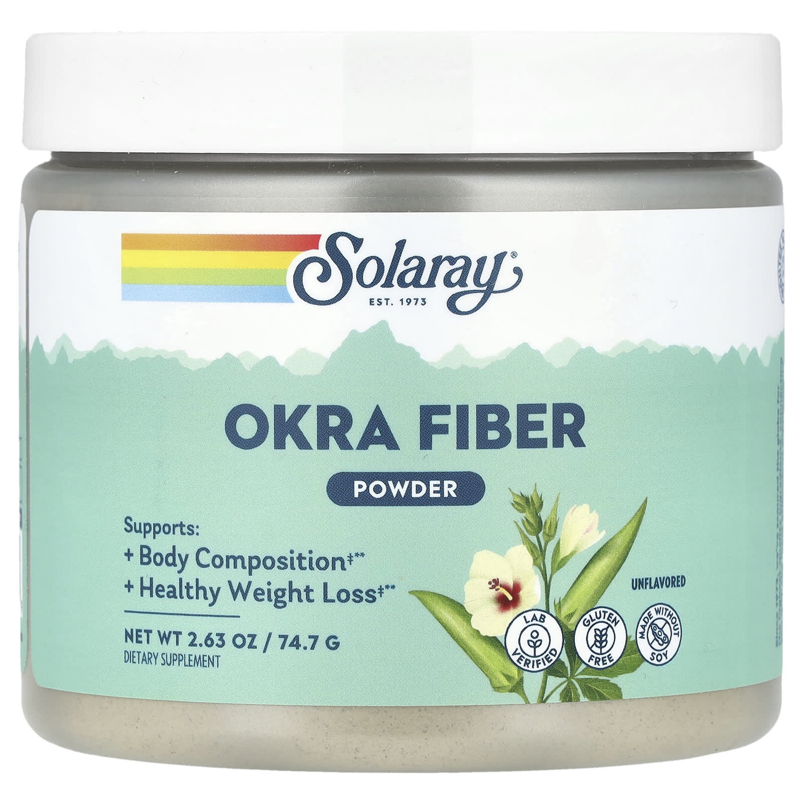 Solaray, Okra Fiber Powder, Unflavored, 2.63 oz (74.7 g)