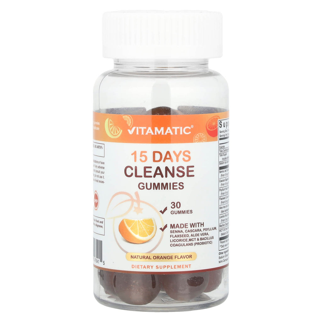 Vitamatic, 15 Days Cleanse Gummies, Natural Orange, 30 Gummies