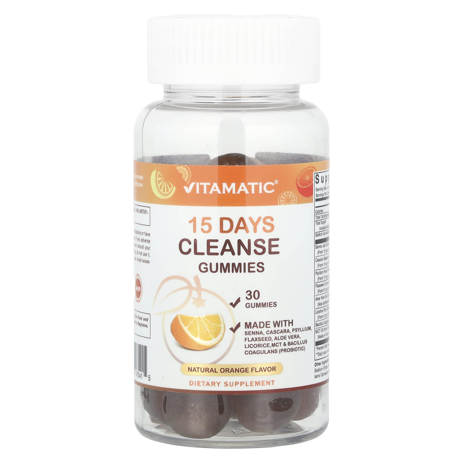 Vitamatic, 15 Days Cleanse Gummies, Natural Orange, 30 Gummies
