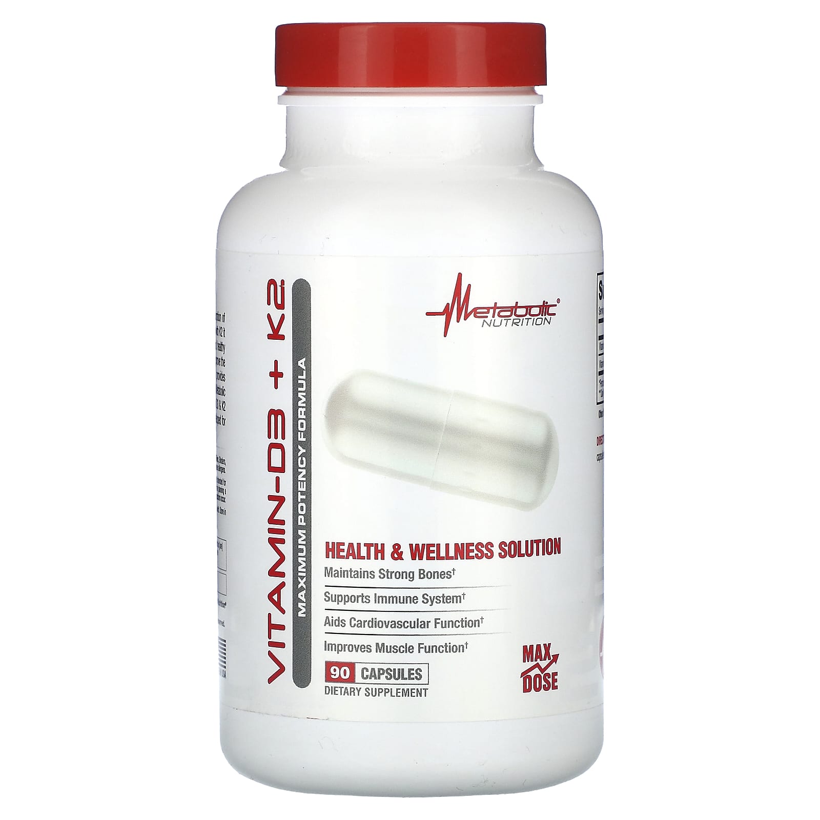 Metabolic Nutrition, Vitamin D3 + K2, 90 Capsules