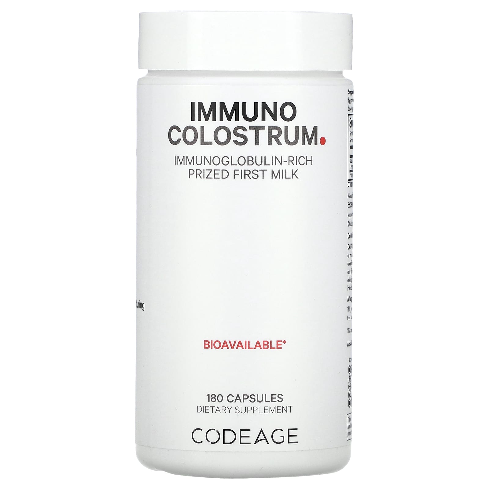 Codeage, Immuno Colostrum, 180 Capsules (500 mg per Capsule)