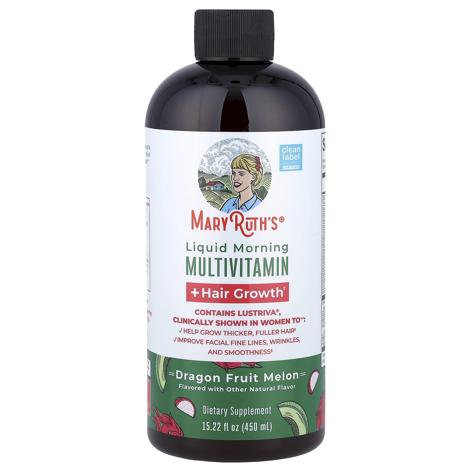 MaryRuth's, Liquid Morning Multivitamin + Hair Growth, Dragon Fruit Melon, 15.22 fl oz (450 ml)