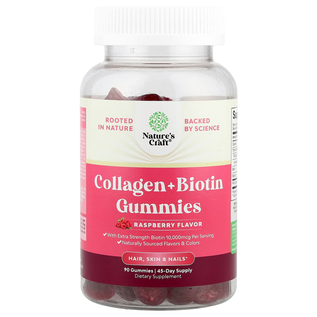 Nature's Craft, Collagen + Biotin Gummies, Raspberry , 90 Gummies