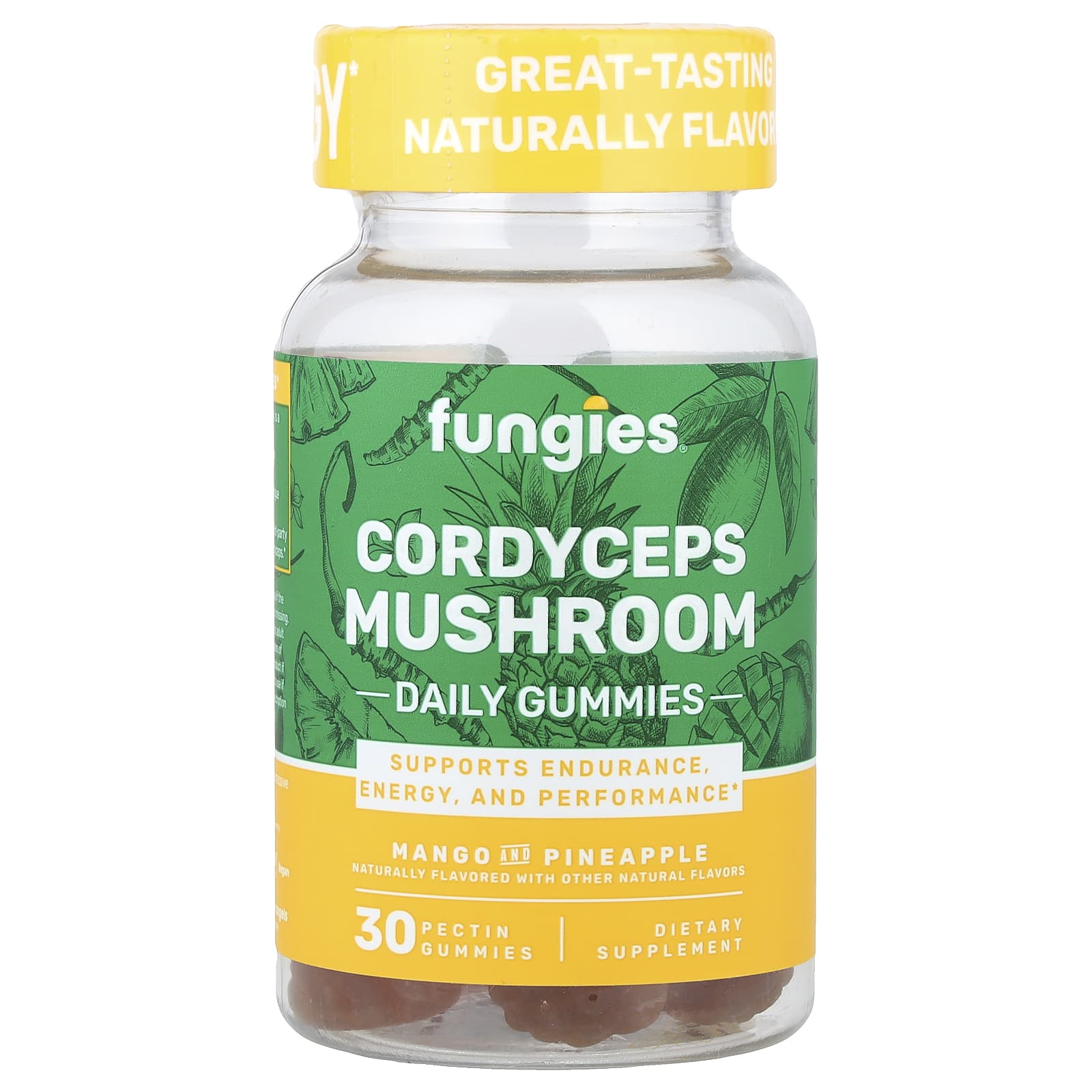 Fungies, Cordyceps Mushroom Daily Gummies, Mango and Pineapple, 30 Pectin Gummies (50 mg per Gummy)