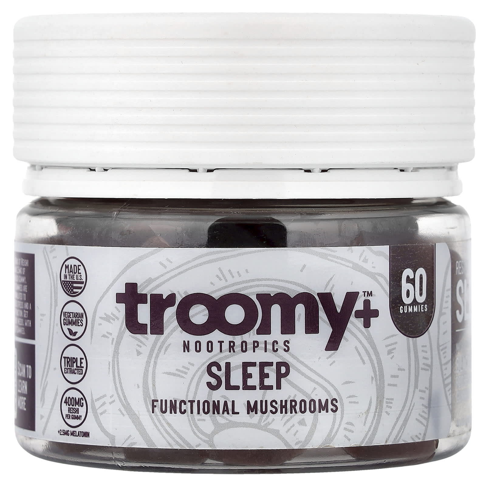 Troomy Nootropics, Sleep, Functional Mushrooms Gummies, Black Raspberry, 60 Gummies