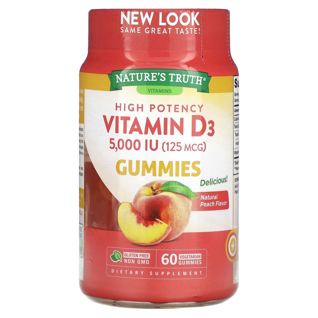 Nature's Truth, Vitamin D3, High Potency, Natural Peach, 125 mcg (5,000 IU), 60 Vegetarian Gummies