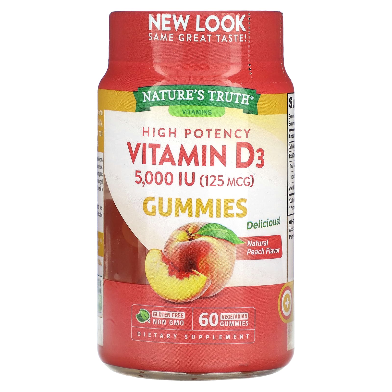 Nature's Truth, Vitamin D3, High Potency, Natural Peach, 125 mcg (5,000 IU), 60 Vegetarian Gummies