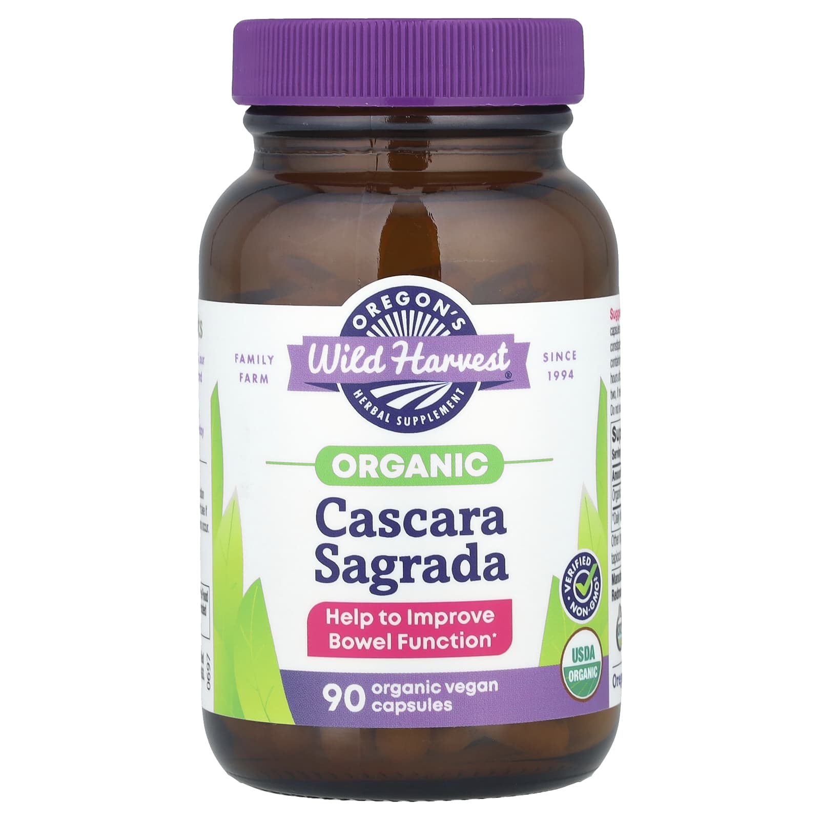 Oregon's Wild Harvest, Organic Cascara Sagrada , 90 Organic Vegan Capsules