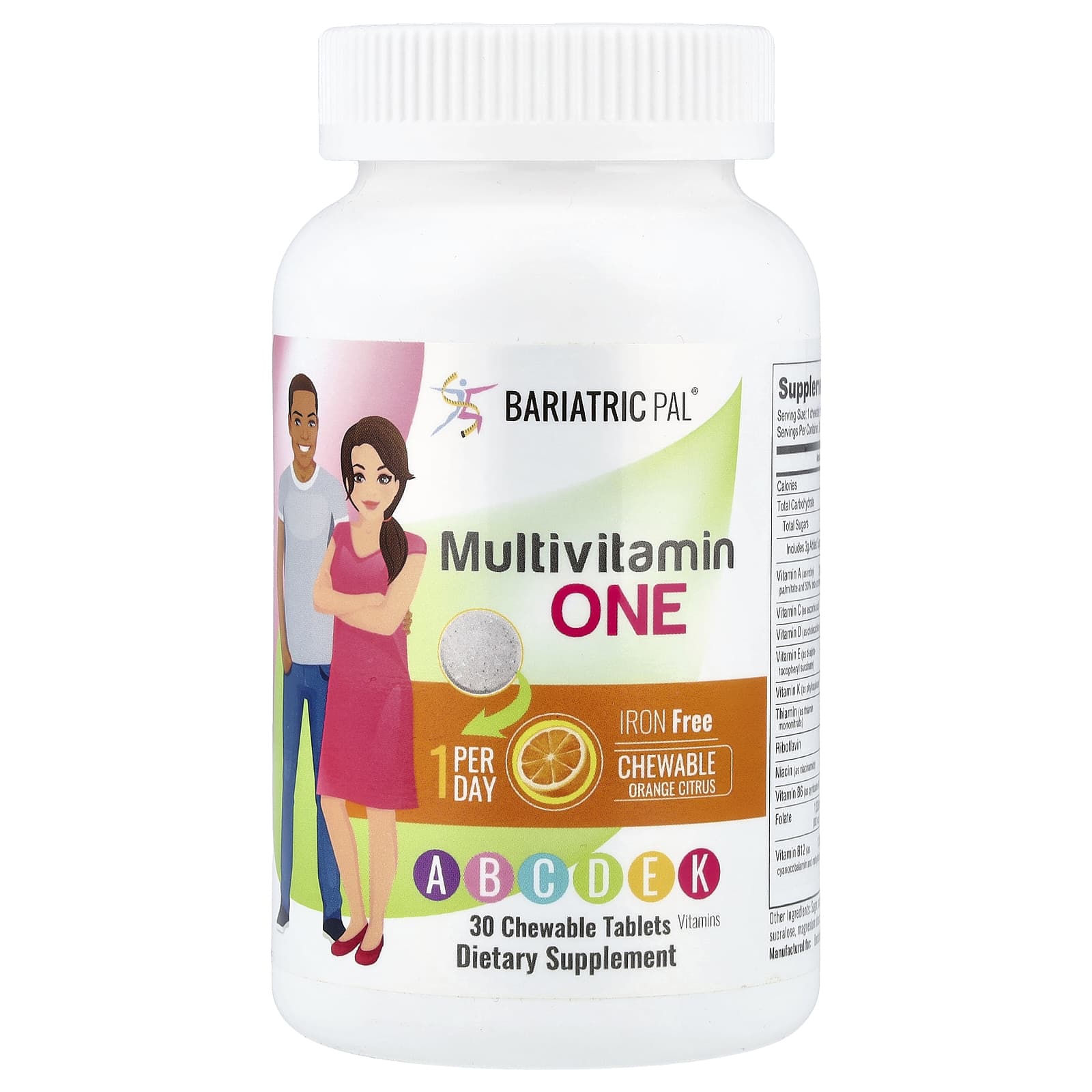 BariatricPal, Multivitamin One, Iron Free, Orange Citrus, 30 Chewable Tablets