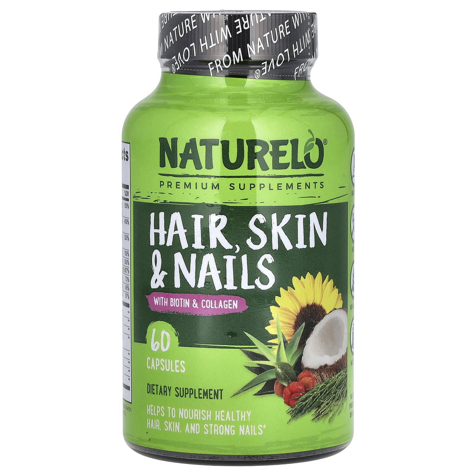 NATURELO, Hair, Skin & Nails With Biotin & Collagen, 60 Capsules