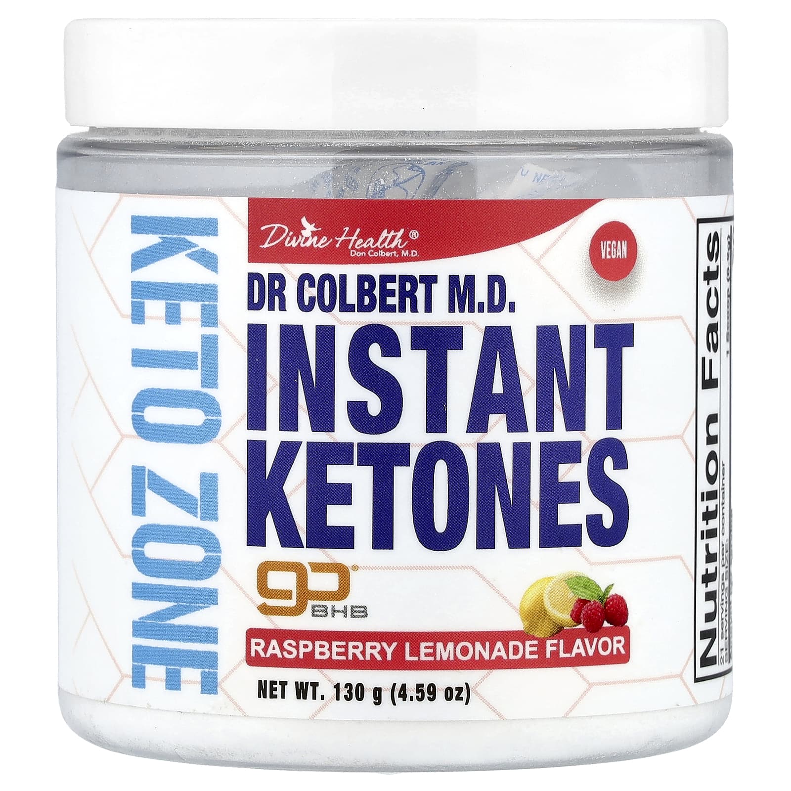 Divine Health, Dr. Colbert M.D., Keto Zone, Instant Ketones, Raspberry Lemonade, 4.59 oz (130 g)