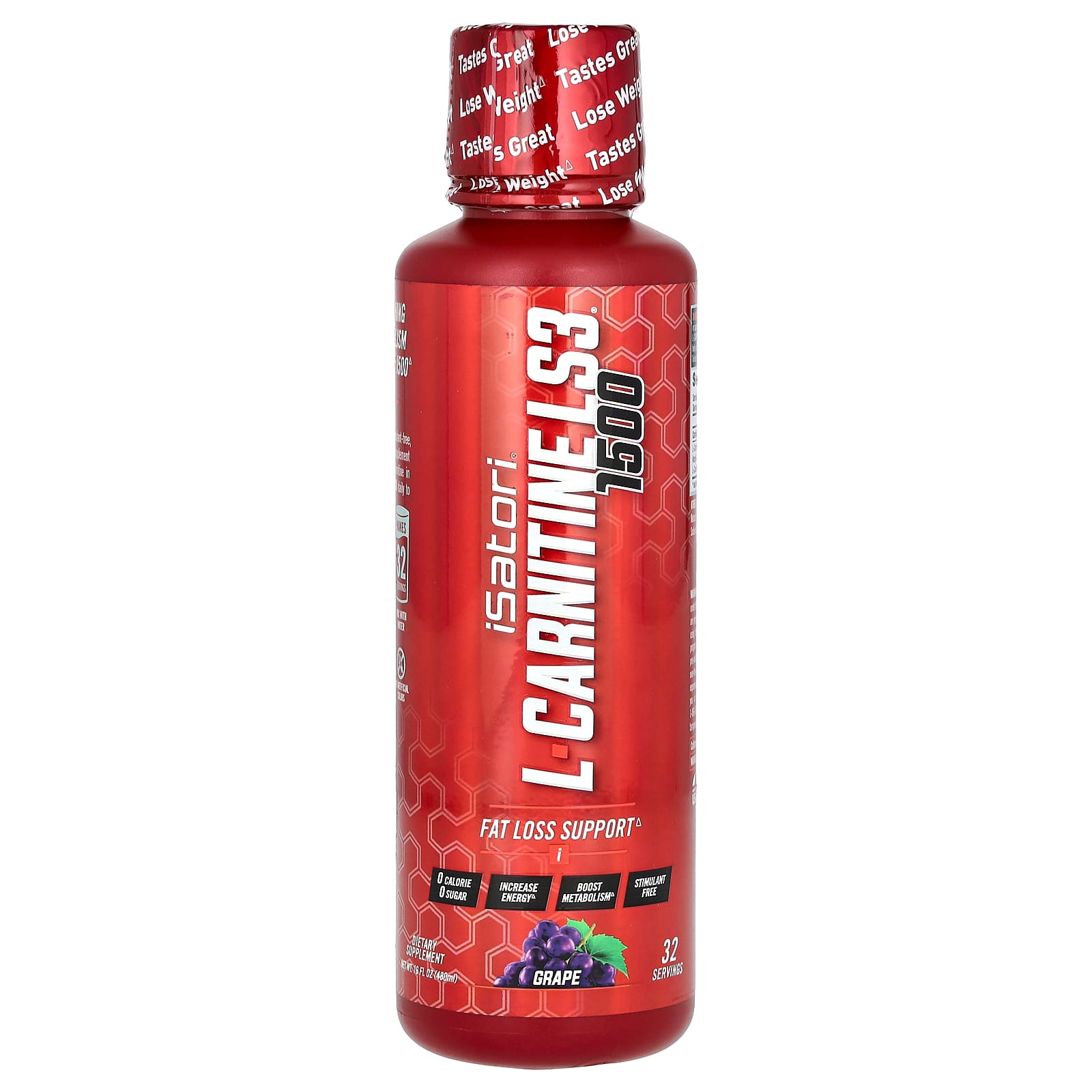 Isatori, L-Carnitine LS3 1500, Grape, 1,500 mg, 16 fl oz (480 ml)