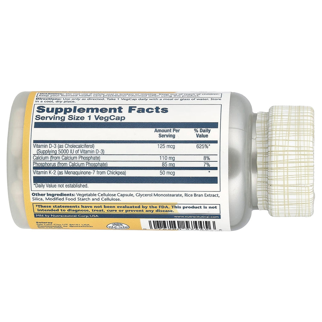 Solaray, Vitamin D3 + K2, 120 VegCaps