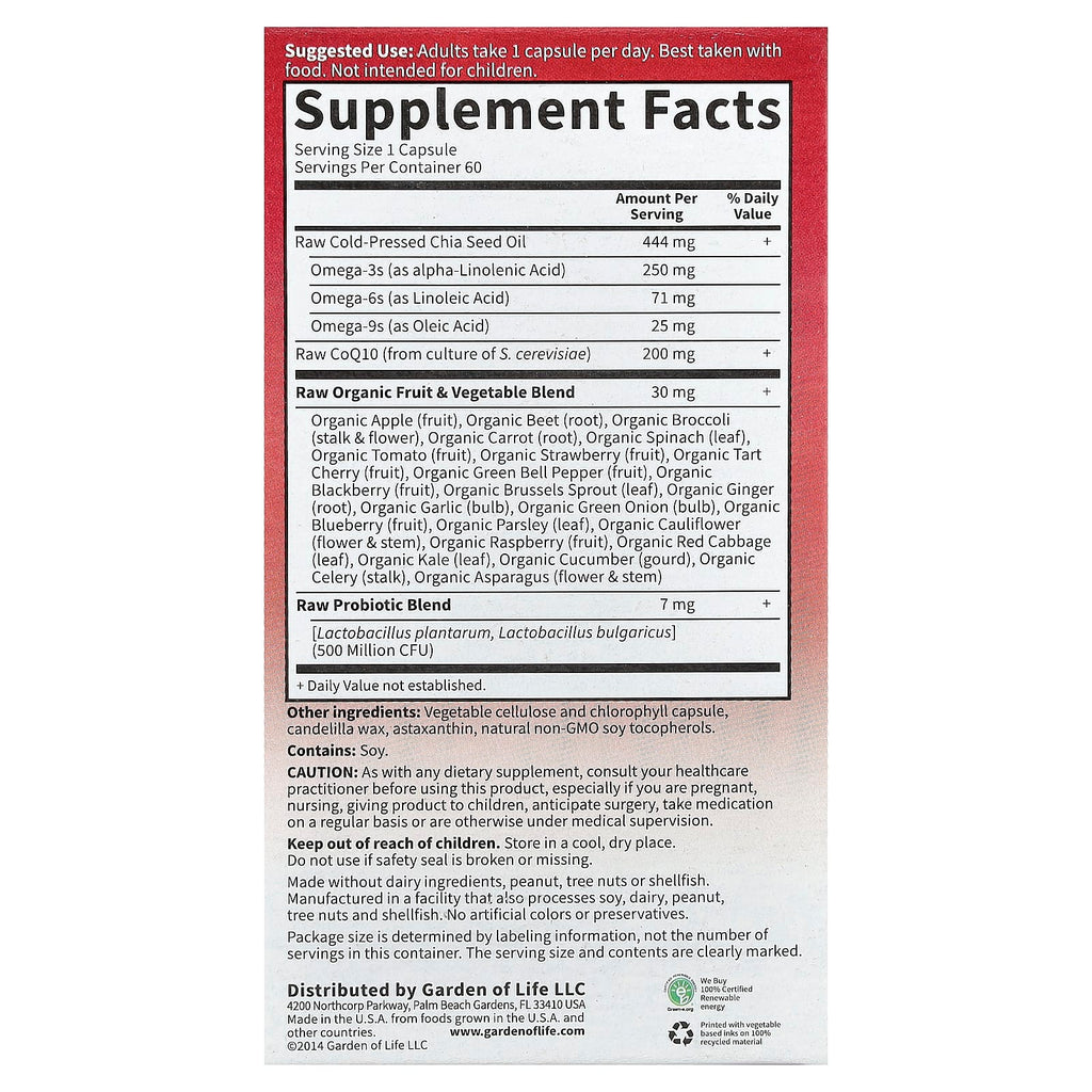 Garden of Life, RAW CoQ10, 60 Vegan Capsules