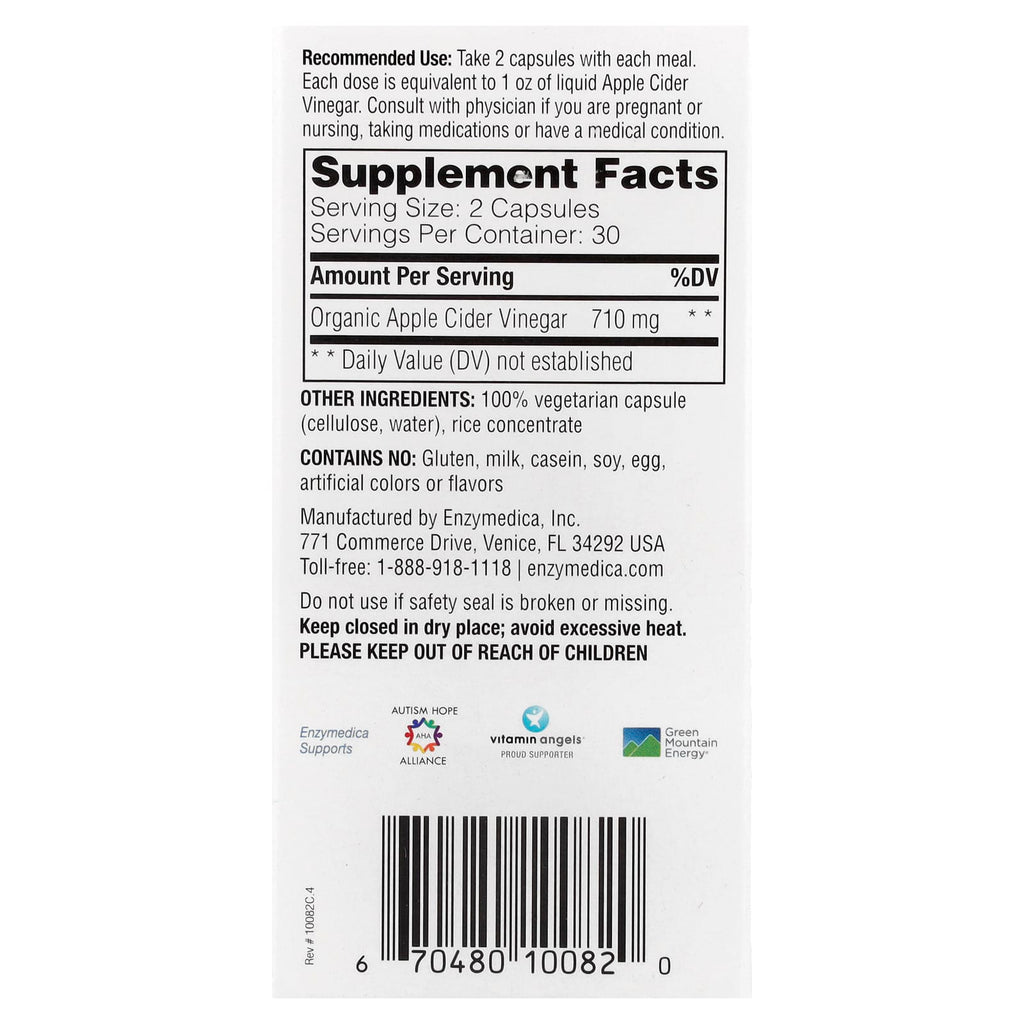 Enzymedica, Apple Cider Vinegar with the Mother, 60 Capsules (355 mg per Capsule)