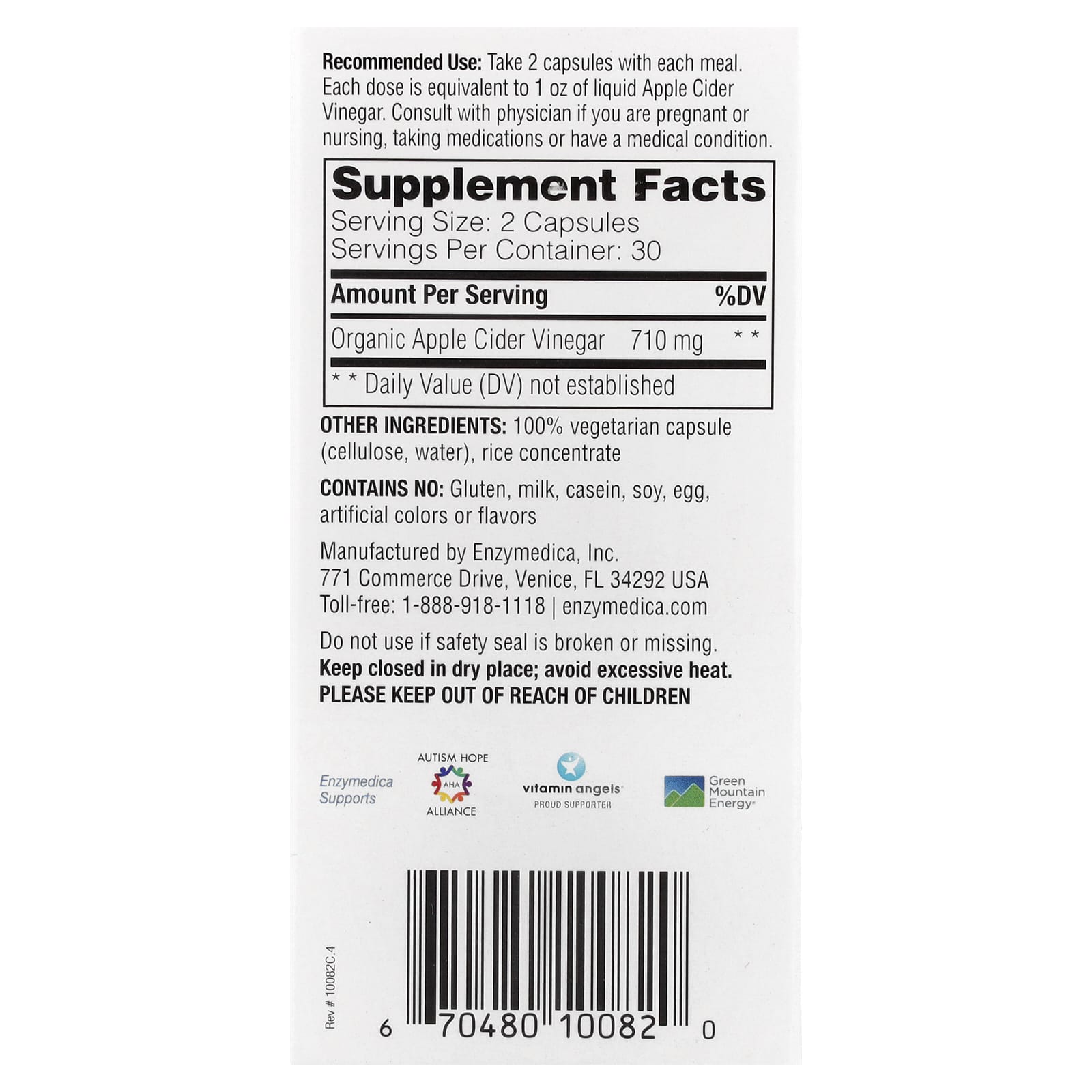 Enzymedica, Apple Cider Vinegar with the Mother, 60 Capsules (355 mg per Capsule)