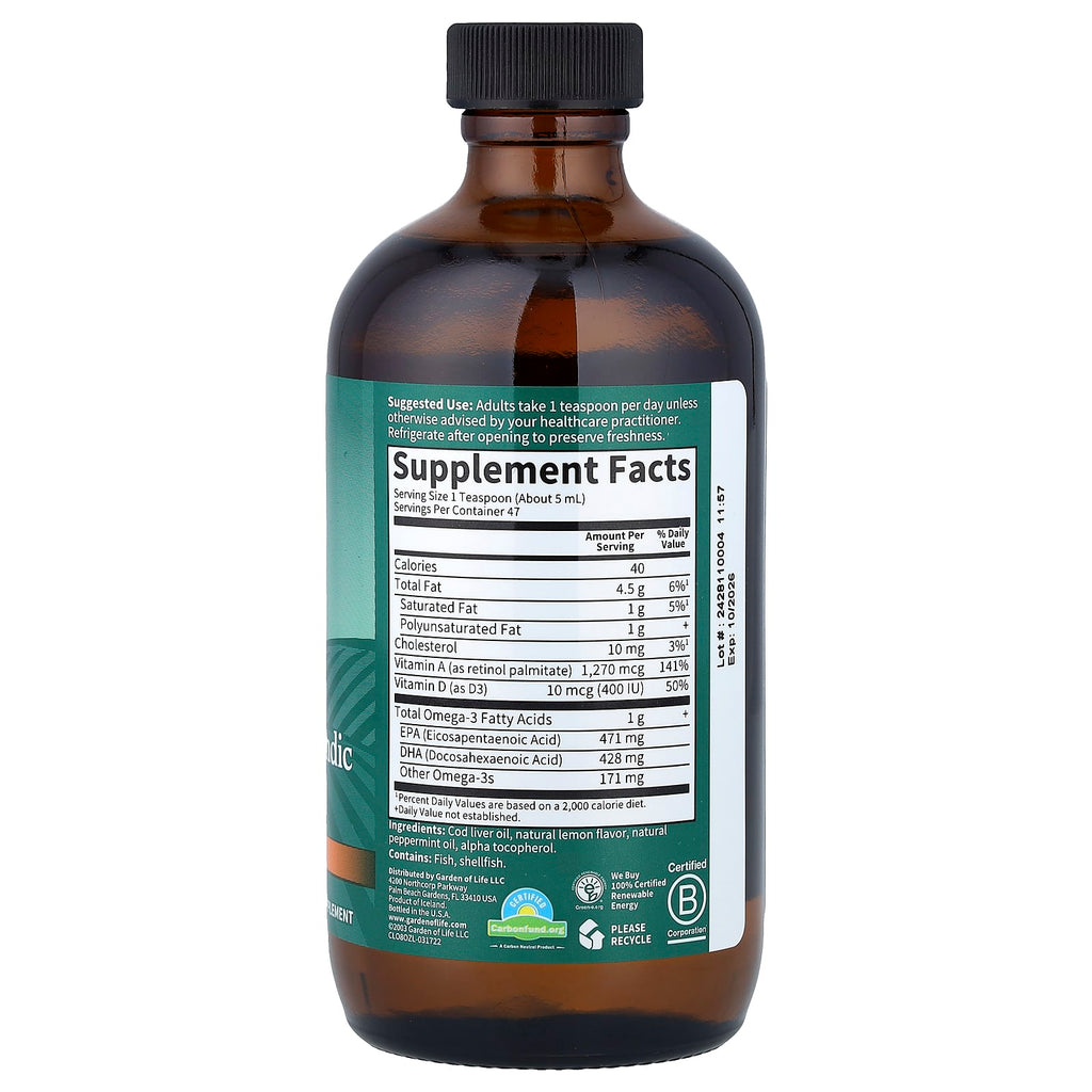 Garden of Life, Olde World® Icelandic Cod Liver Oil, Lemon Mint, 8 fl oz (236 ml)