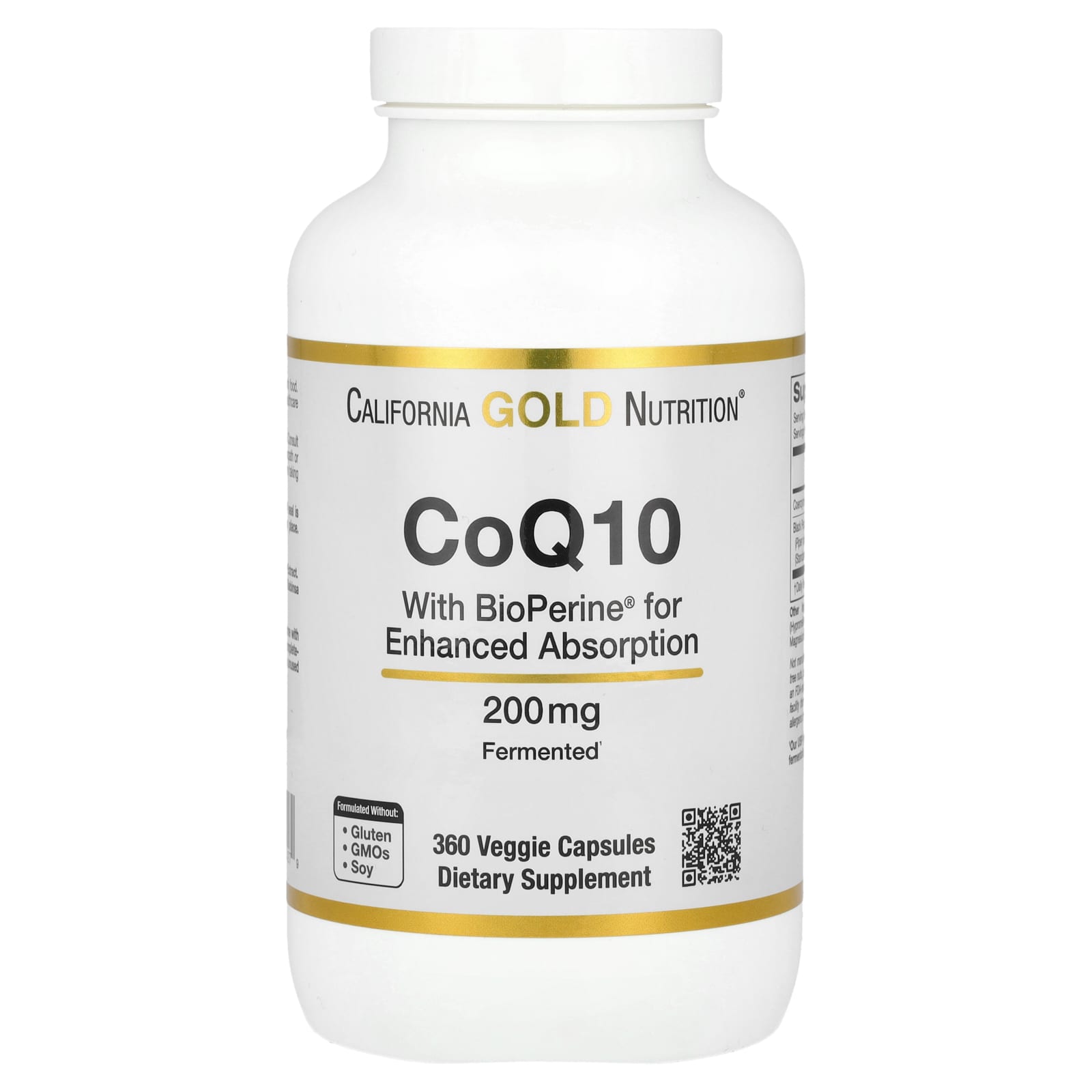 California Gold Nutrition, CoQ10 with Bioperine® Black Pepper Extract, 200 mg, 360 Veggie Capsules